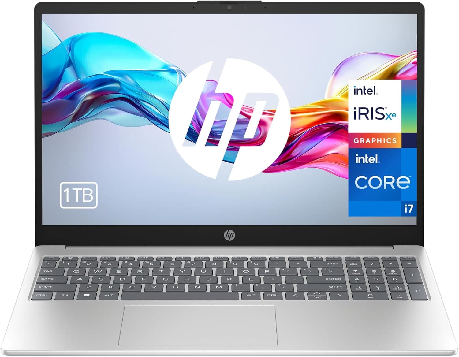 HP 15-fd0190ns Computador portátil FHD de 15,6", Intel Core i7-1355U, 16 GB RAM, 512 GB SSD, Intel Iris Xe Graphics, sem sistema operativo, prateado, teclado QWERTY espanhol