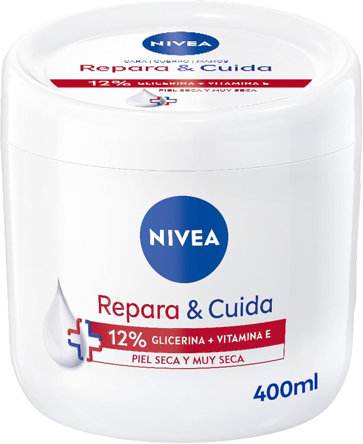 NIVEA Reparar e cuidar de creme hidratante corporal, facial e para as mãos (1 x 400 ml), creme hidratante 72 h com glicerina e vitamina E pura, para pele seca e muito seca