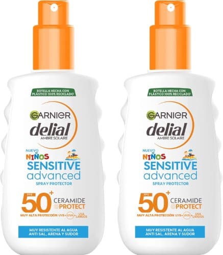 Garnier Delial Niños Sensitive Advanced | Protetor solar em spray FPS50+ muito resistente à água para crianças, 150 ml
