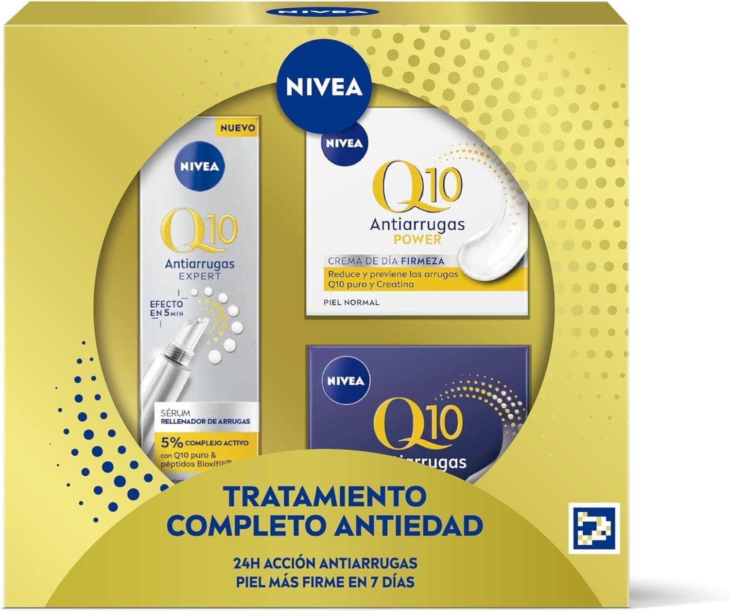 NIVEA Pack Rotina anti-envelhecimento Q10 com rugas Power 4 semanas, caixa de presente com creme de dia com FP15 (1 x 50 ml), creme de noite (1 x 50 ml) e soro concentrado (1 x 15 ml)