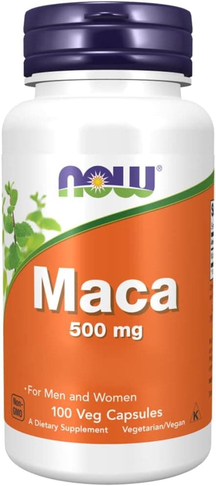 Now Foods, Maca, 500 mg, raiz de maca, Lepidium meyenii, 100 cápsulas veganas, testadas em laboratório, sem sooja, vegetariano, sem glúten, sem OGM