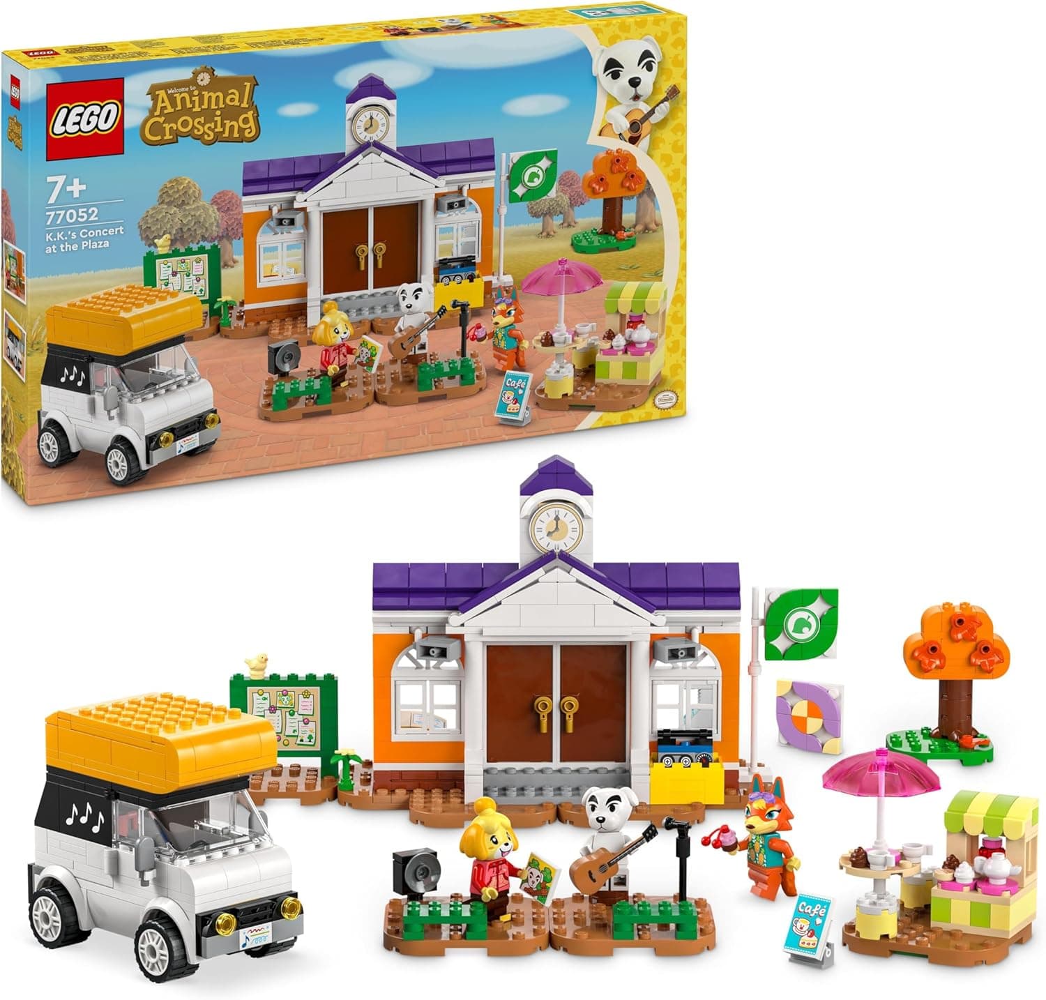 LEGO Animal Crossing concerto Totakeke na praça com cafetaria, guitarra de brinquedo e autocaravana, minifiguras de personagens de videojogo, presente para meninas e meninos de 7 anos ou mais 7052