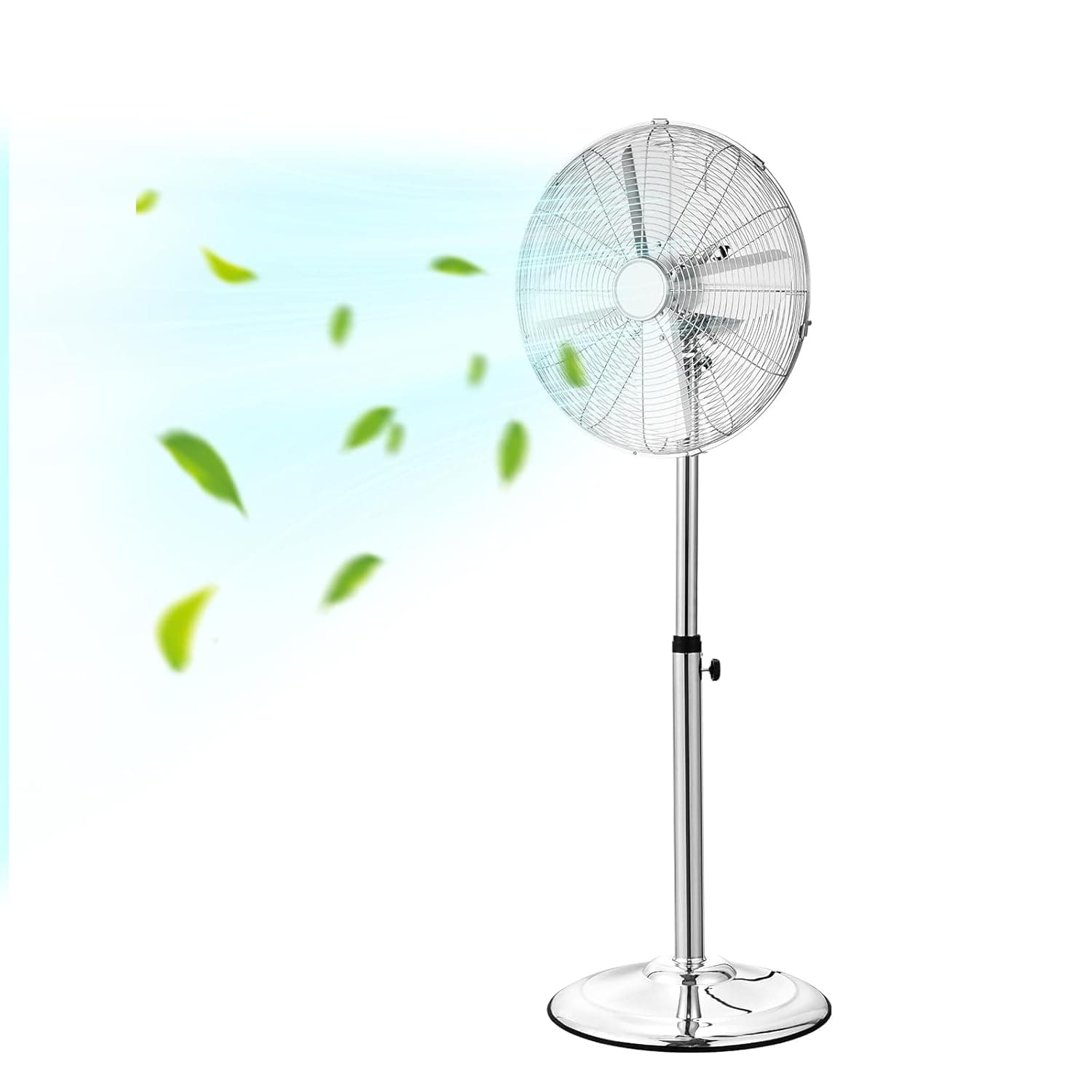 VEVOR Ventoinha oscilante de pedestal 44,5 cm de altura ajustável de 88,5 a 124,5 cm, ventilador de pé de 3 velocidades de alta potência para sala de estar, casa, escritório, prata, 445 x 398 x 1245 mm