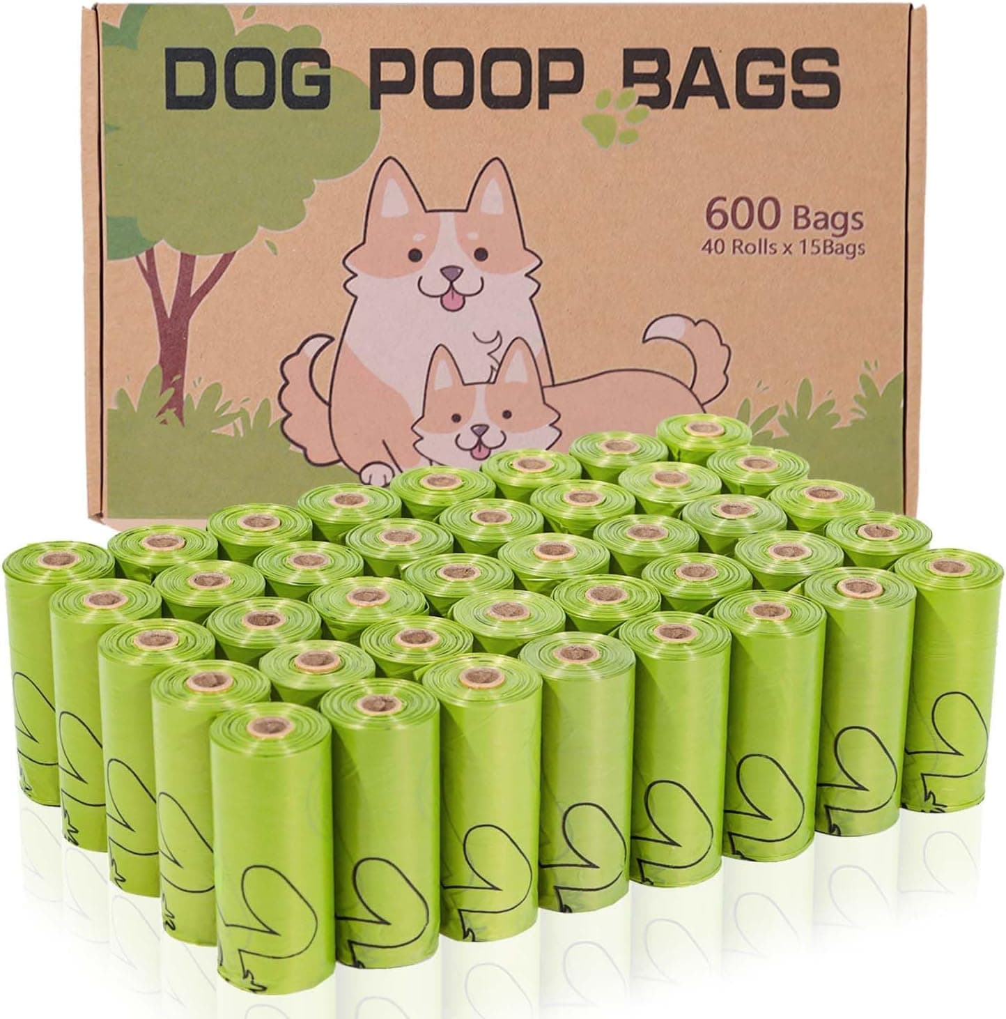 AiTodos® 600 Sacos para cata, PET amido de milho misto, poliéster material de amido de milho sacos para caca, semibiodegradáveis, 31 x 23 cm, verde (40 rolos, 15 embalagens cada)