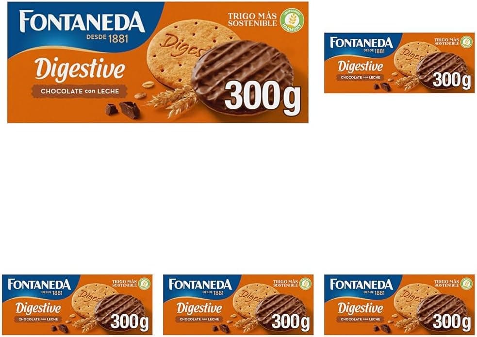 Fontaneda Digestive bolachas com chocolate com leite 300g x 5