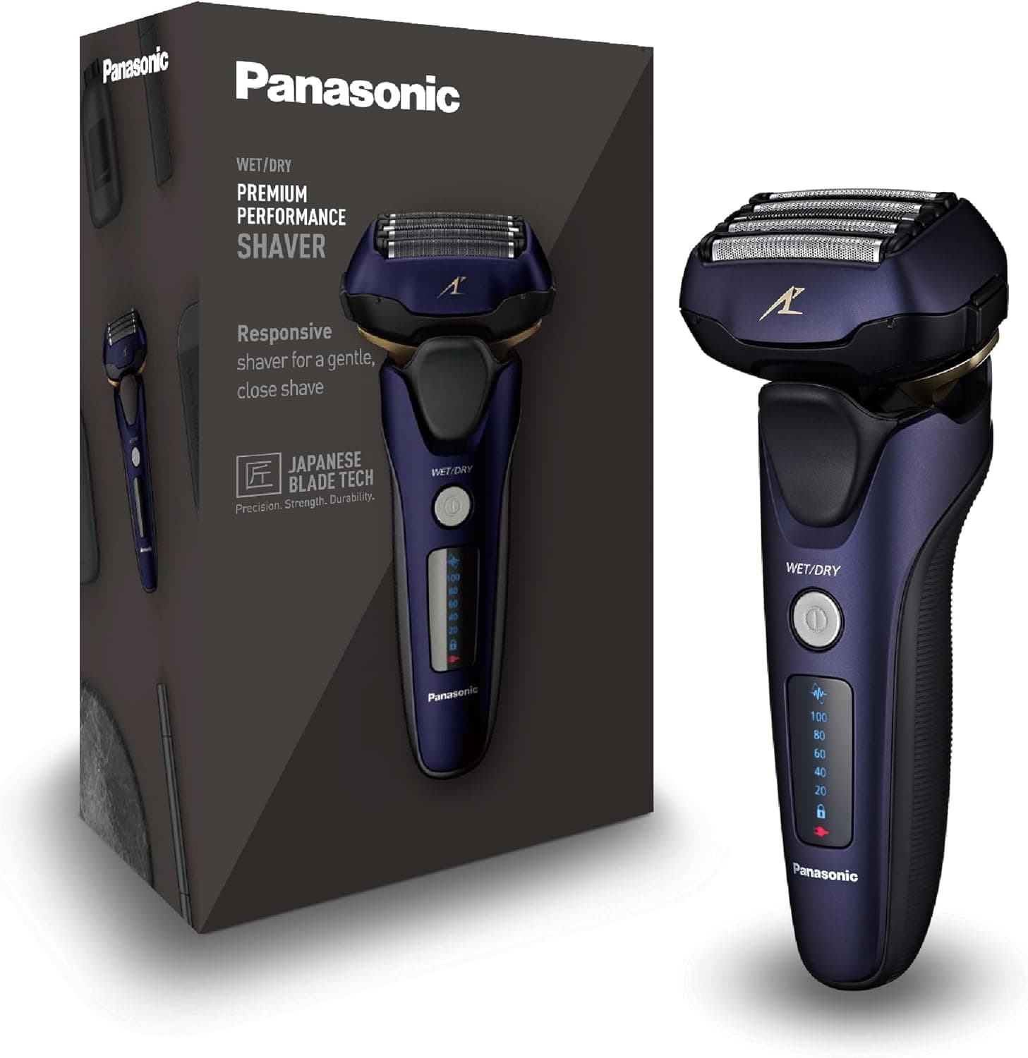 Panasonic Série 800 ES-LV67 Máquina de barbear premium (motor ultra rápido, 5 folhas precisão nanométrica, cabeça multiflexível com 16 direções, capa de viagem, lavável, iões de lítio) roxo e preto