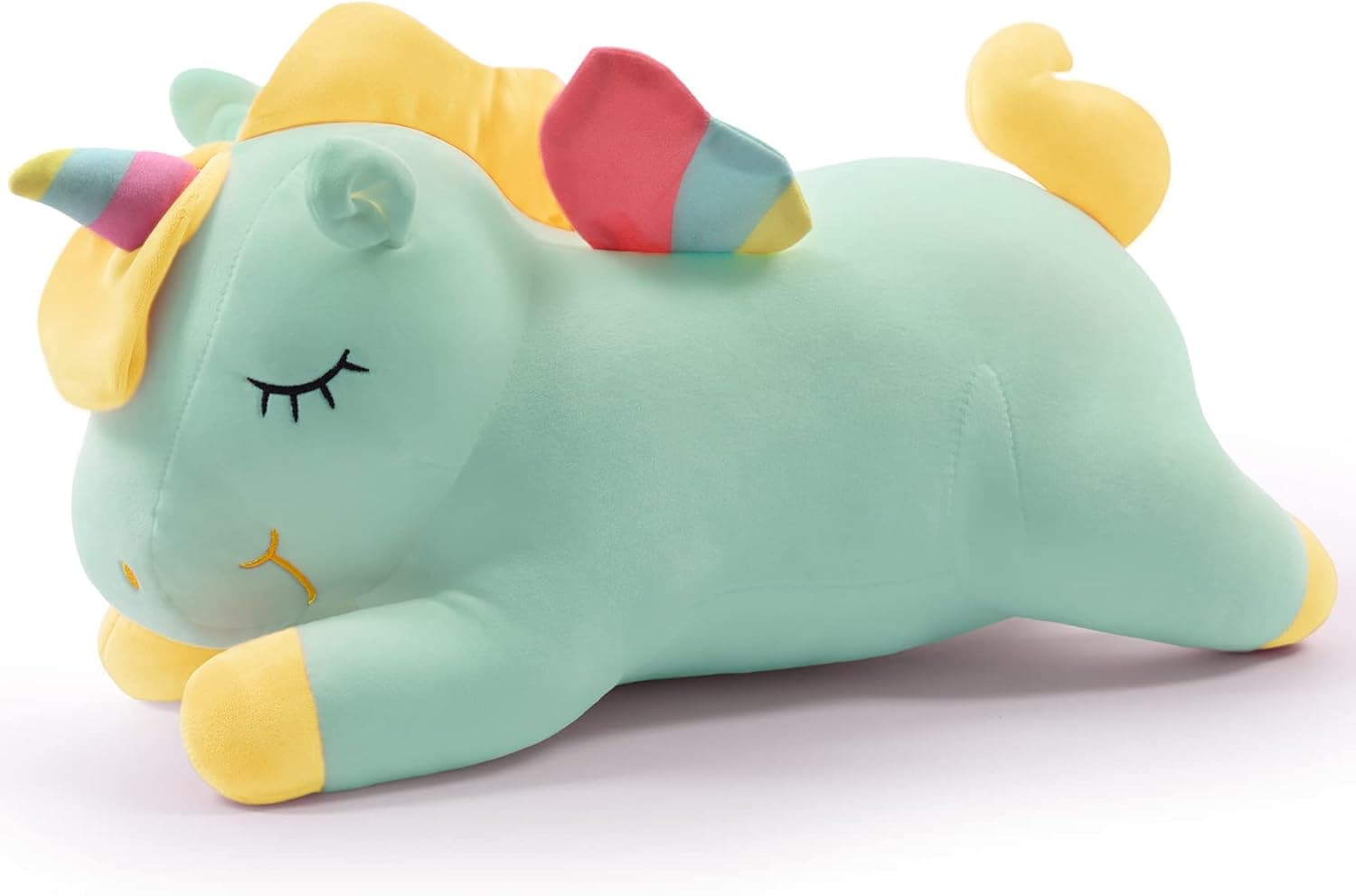 Peluche de unicórnio com design de unicórnio e peluche com asas de arco-íris, brinquedo Kawaii para meninos e meninas (30 cm/11,8 polegadas, verde)