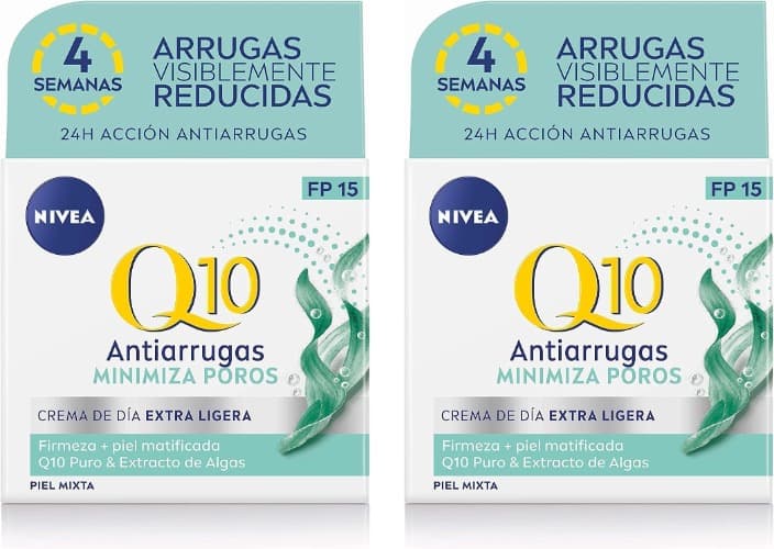 NIVEA Q10 Power Anti-rugas cuidado do dia FP15, creme facial antirrugas para pele mista, creme hidratante com protetor solar, creme anti-idade, 50 ml x 2
