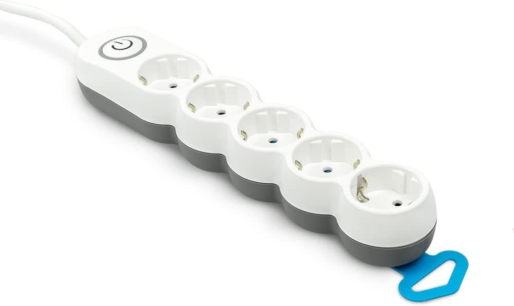 Garza Power Extensão de 5 tomadas | com interruptor | tomada plana, padrão múltiplo 1,4 m, proteção infantil, cor branca, gama design