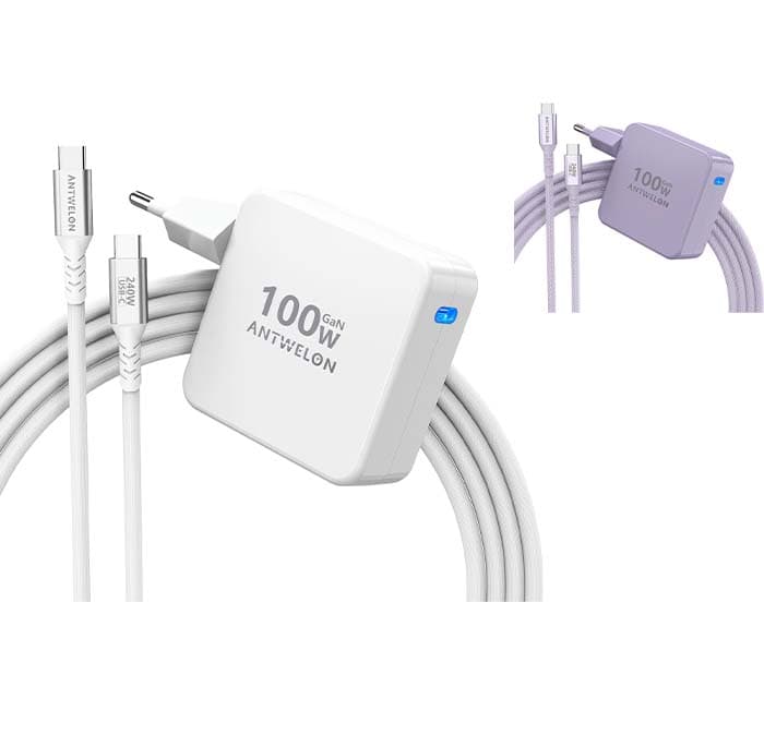 ANTWELON Carregador USB C de 100 W GAN carregador rápido para MacBook Pro de 16 de 15 de 14 polegadas, MacBook Air, iPad Pro, Galaxy S23 S22, DELL XPS, HP, Lenovo, ASUS, Tablet, telemóvel