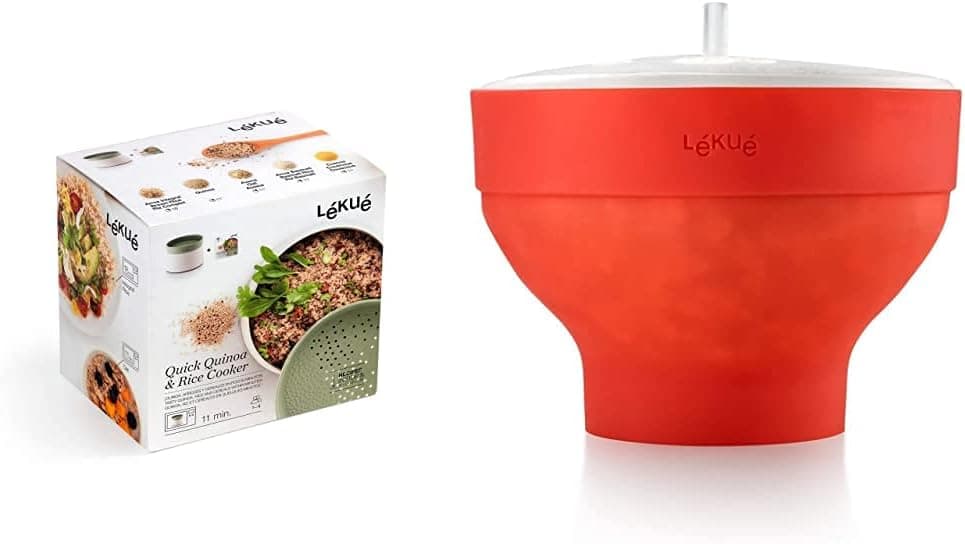 Lékué Recipiente para cozinhar quinoa, arrozes e cereais, 1 litro recipiente para cozinhar pipocas, vermelho, 20 cm