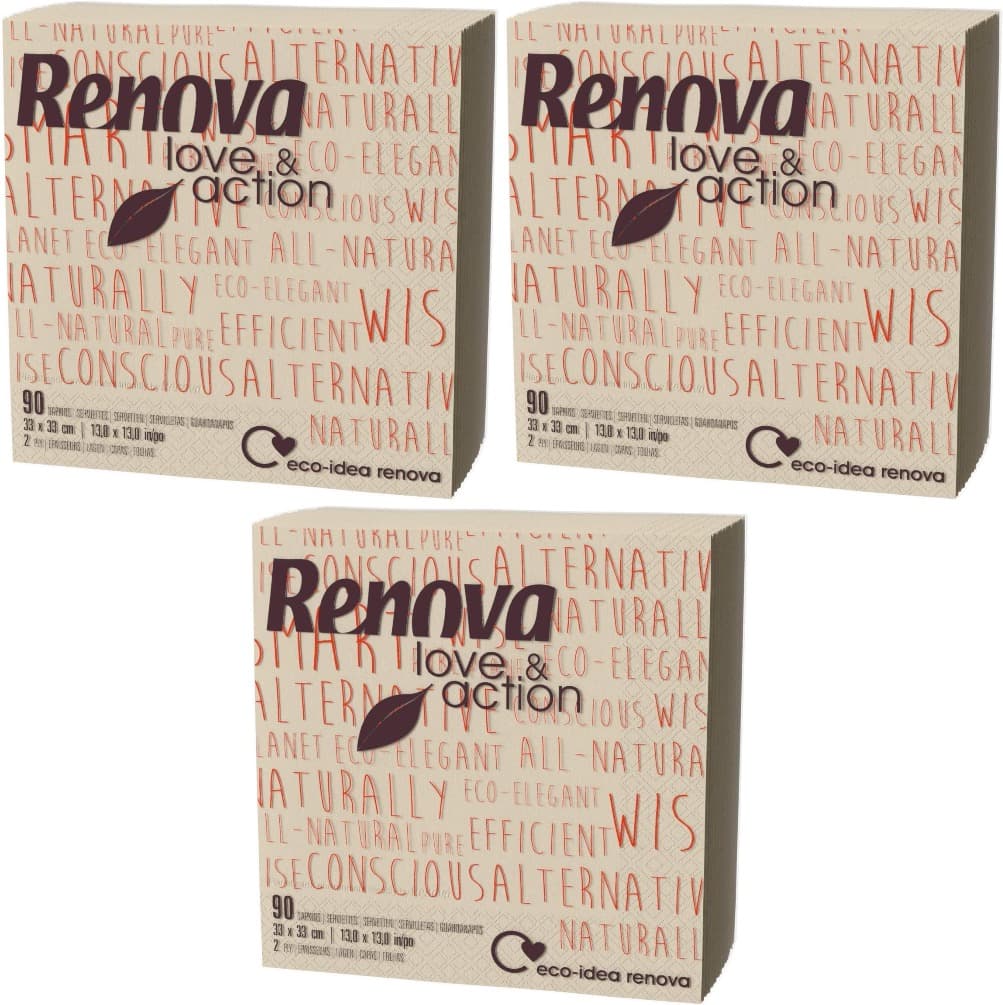 Renova Guardanapos de papel Love & Action - 90 guardanapos eco tamanho padrão x 3