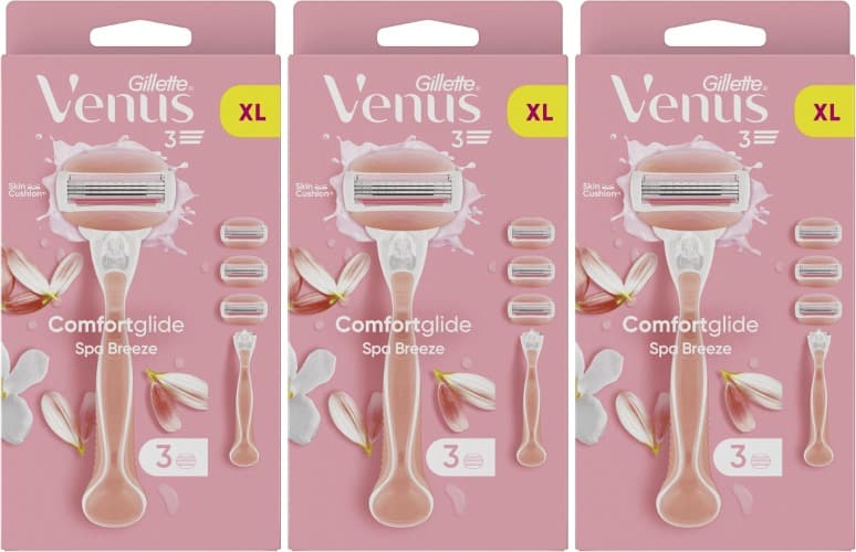 Venus Gillette ComfortGlide Spa Breeze, 3 peças, 3 folhas para uma remoção suave, púrpura e duradoura x 3