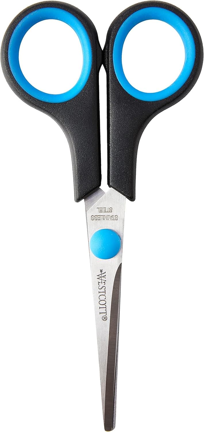 Westcott Easy Grip Lefty Tesoura de aço inoxidável para canhotos, 13 cm, cor azul/preto