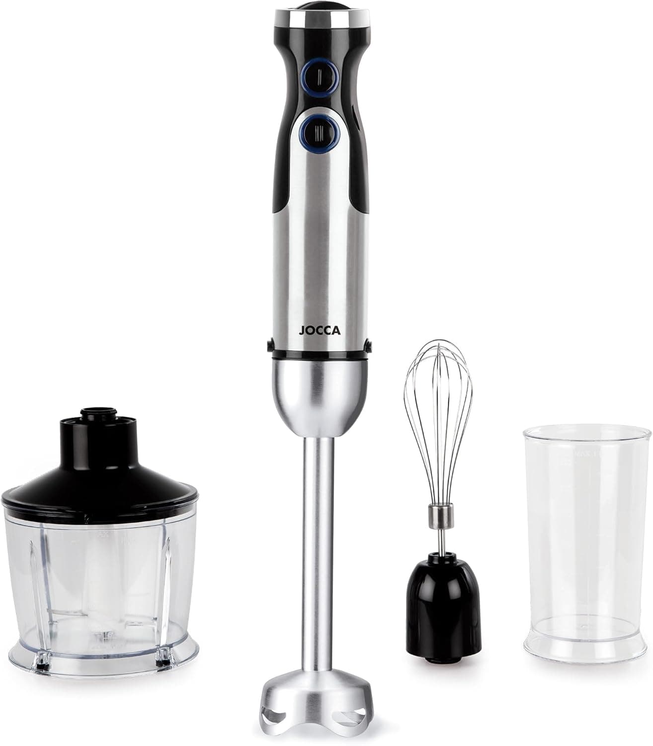 JOCCA - Liquidificadora manual de 1200 W com acessórios, lâminas e pé de aço inoxidável, 6 velocidades e função Turbo, design compacto e resistente