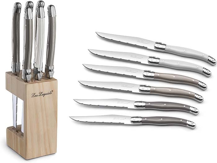 Conjunto de 6 facas de carne com bloco de suporte de madeira