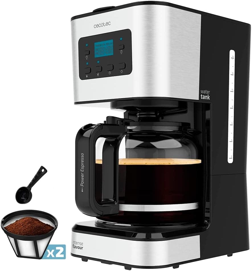 Cecotec Cafeteira de gotejamento programável Coffee 66 Smart Plus. 950 W, capacidade de 12 cafés, tecnologia ExtemAroma e função AutoClean, acabamentos em aço inoxidável, ecrã LCD, 1,5 l