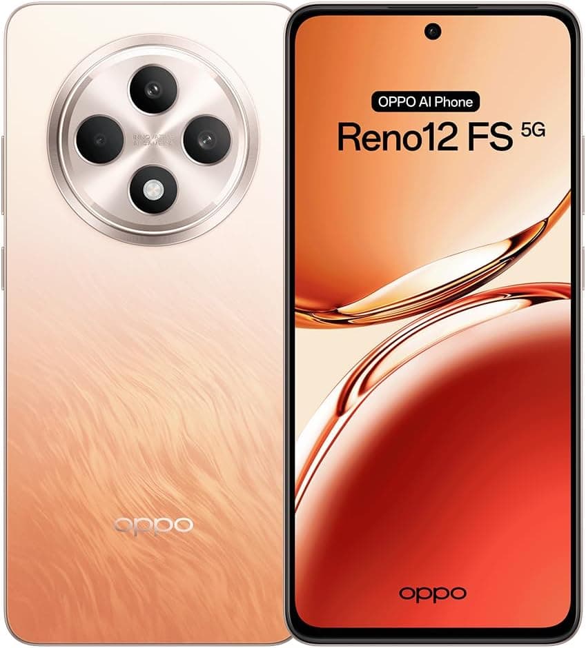 OPPO Reno12FS 5G Smartphone livre com IA, 24 GB (12 GB + 12 GB) 512 GB, ecrã 2,5D AMOLED 6,7", câmara 50 8 + 32 MP, Android, IP64, bateria 5000 mAh, carregamento rápido 45 W - Ah mber laranja
