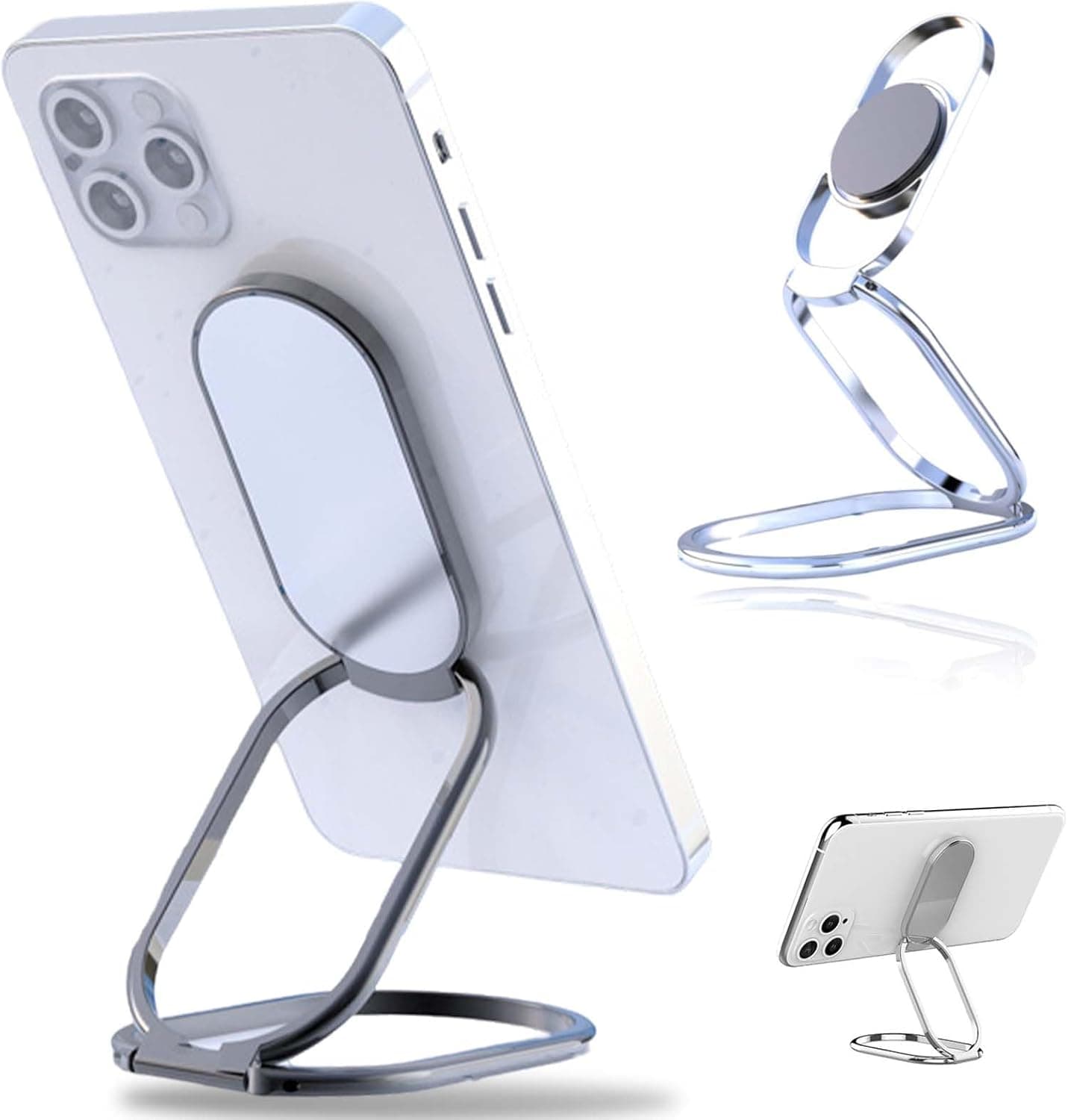 Suporte de anel para telemóvel, suporte para dedos, giratório duplo de 540°, ultrafino, dobrável, ajustável, suporte universal para telemóvel (prata)