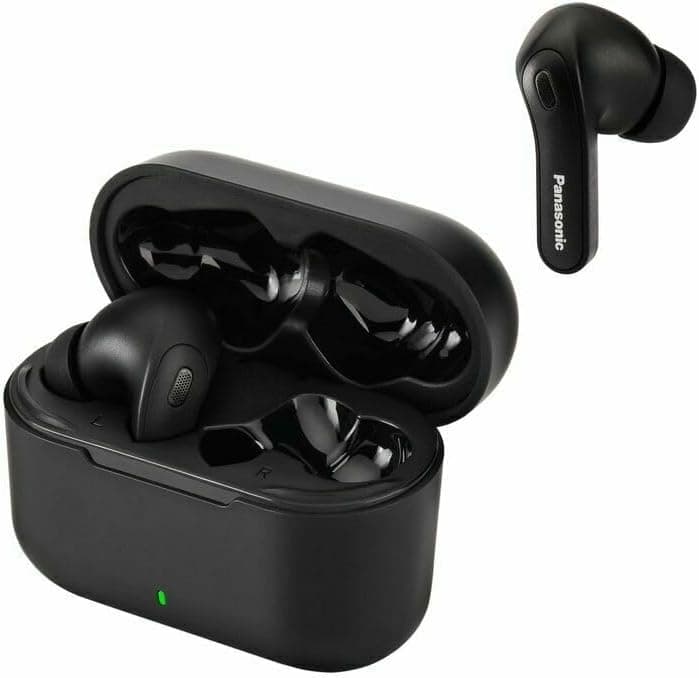 Panasonic RZ-B310WDE-K Auriculares sem fios com cancelamento de ruído, 5,3 Bluetooth, integrais, microfone integrado, XBS, até 16 horas de tempo de reprodução com estojo de carregamento, preto