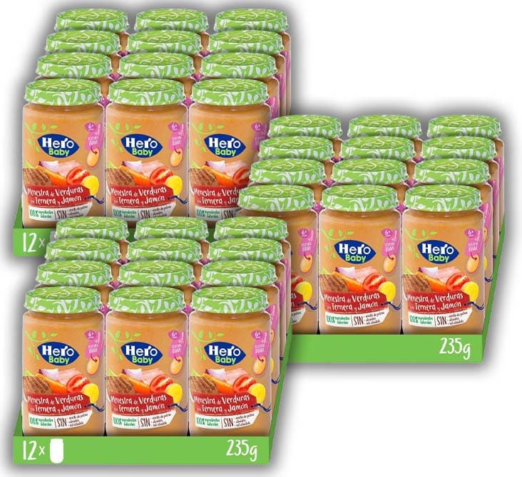 Hero Baby Tarrinho infantil - boiões de legumes com vitela e presunto, sem óleo de palma, sem amido, sem sal adicionado, para bebés a partir de 6 meses, 235 g x 12 x 3