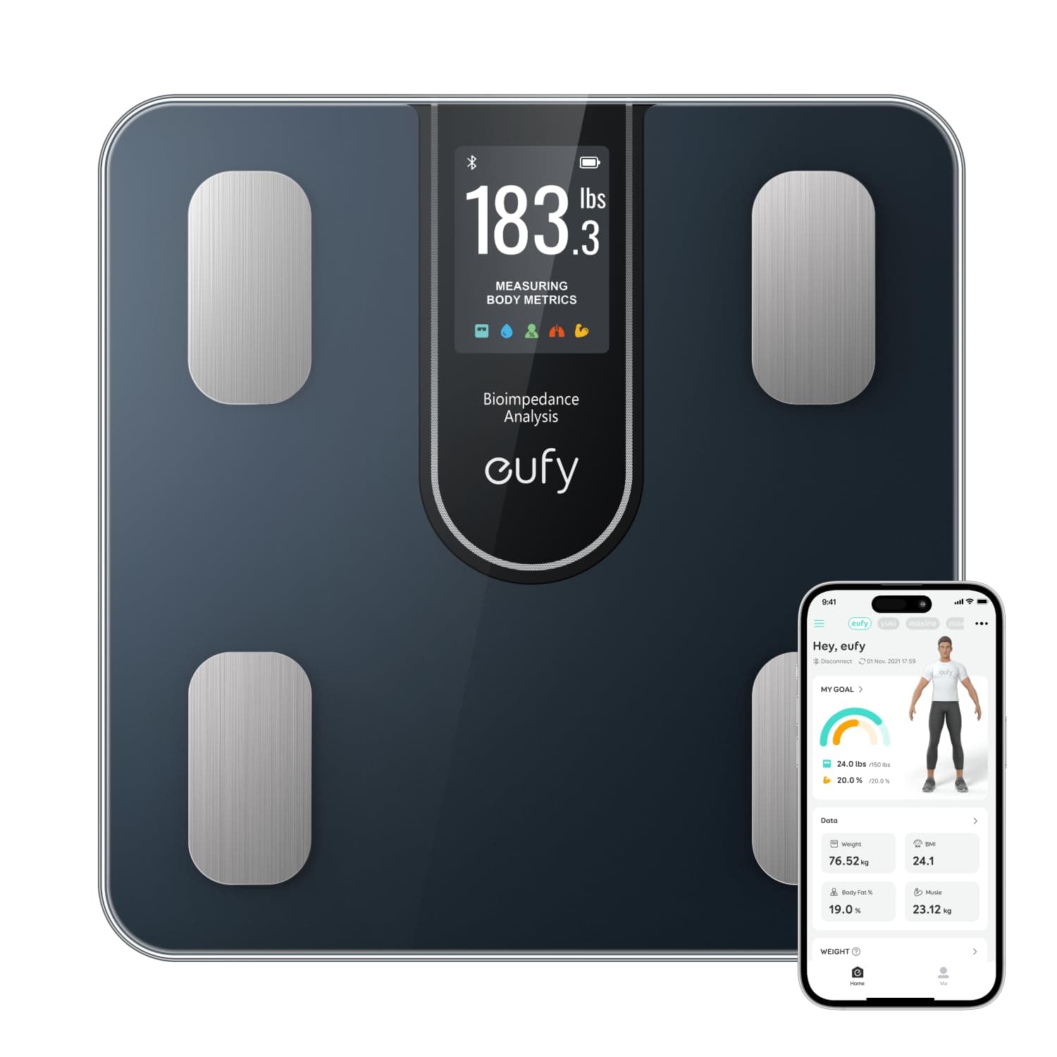 Eufy Smart Scale C20 | Báscula digital inteligente com medição de gordura corporal, Bluetooth e 16 parâmetros de saúde