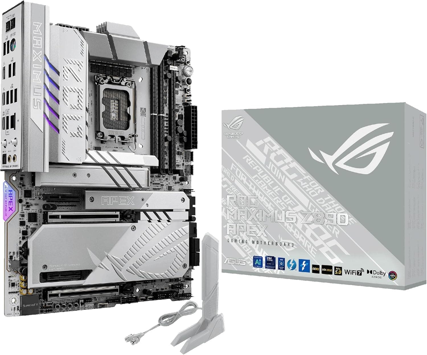 ASUS ROG Maximus Z890 Apex - Placa base ATX, 22 + 1 2 etapas de potência, DDR5, PCIe 5.0, compatível com GPU de última geração, seis M.2, WiFi 7, AI Overclocking, PCIe Q-Release Slim