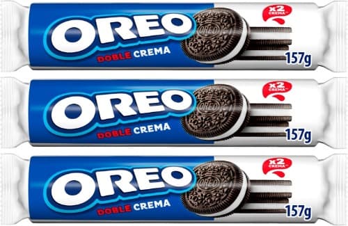 Oreo Creme duplo, bolachas de chocolate recheadas com creme duplo sabor baunilha, as bolachas clássicas mas com enchimento duplo, embalagem de 157 g