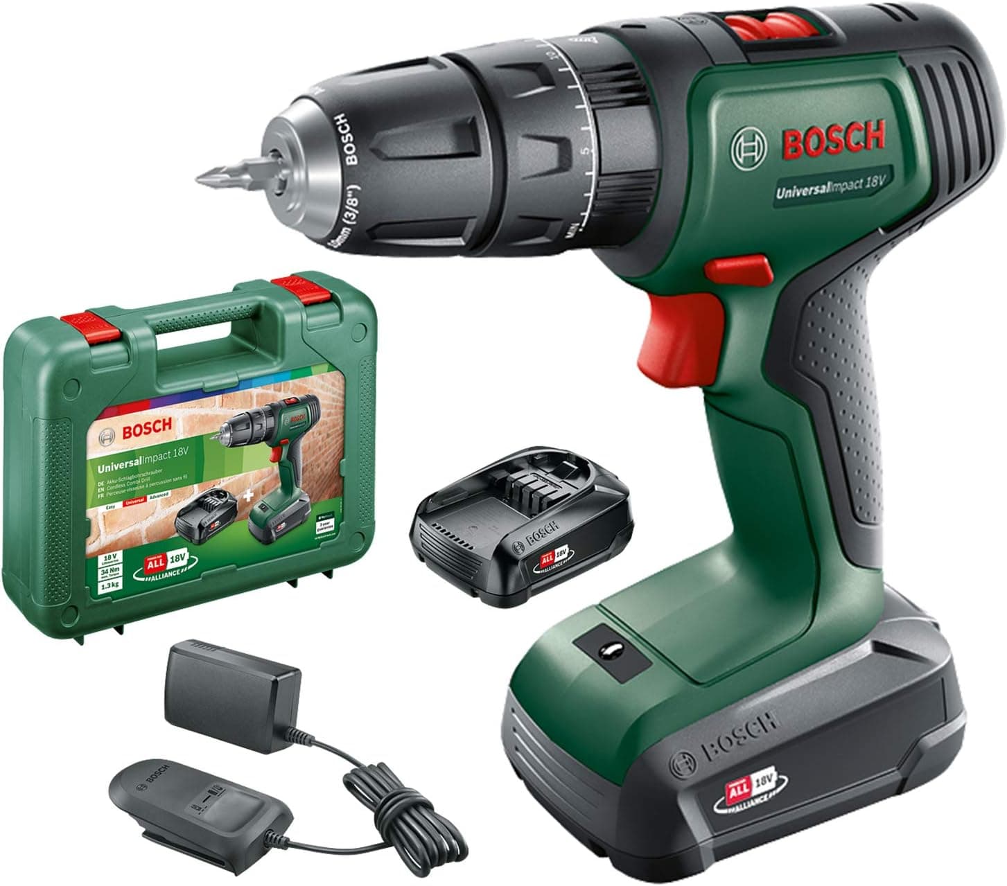 Bosch Home and Garden martelo perfurador a bateria (1 bateria, sistema de 18 V, em pasta), UniversalImpact 18 V