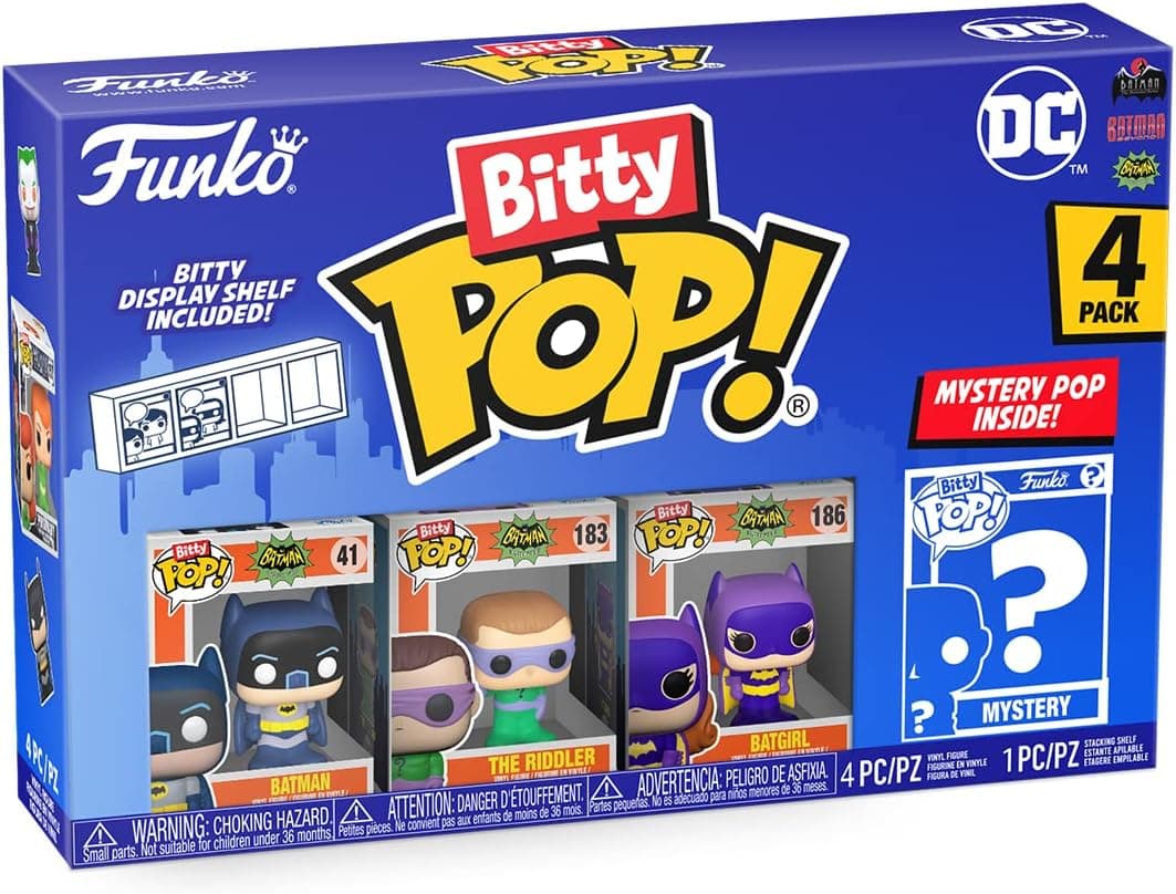 Funko Bitty Pop! DC - Batman, Batgirl, The Riddler e uma minifigura misteriosa surpresa - 0,9 polegadas (2,2 cm) - DC Comics colecionável- Revista empilhável incluída- ideia de presente