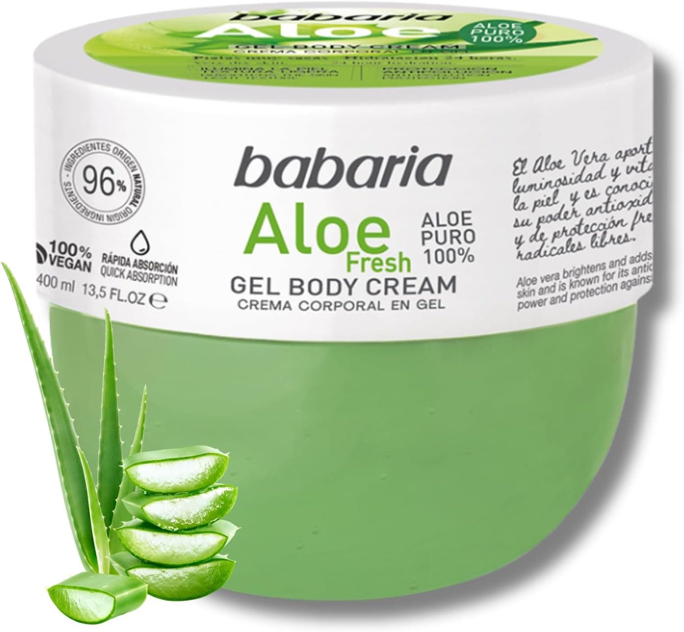 Babaria Body Milk Aloe Vera | Leite corporal hidratante refrescante com aloé vera puro 400 ml