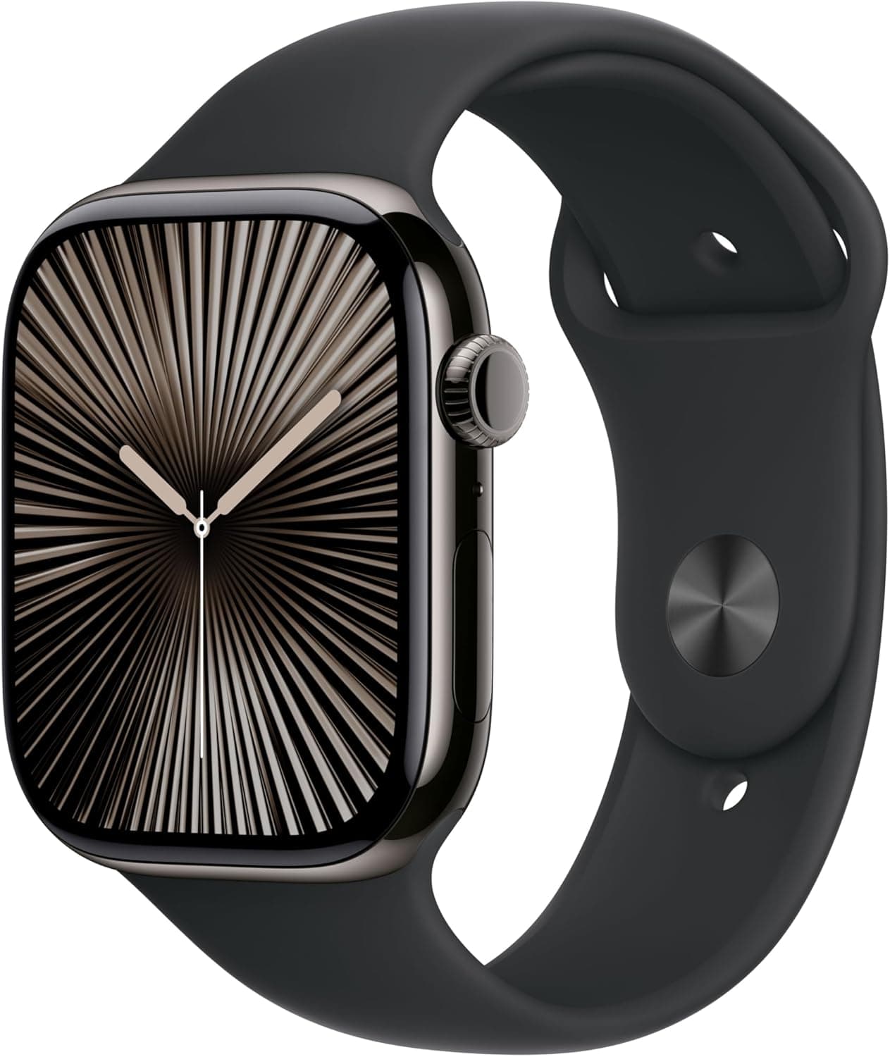 Apple Watch Series 10 GPS Cellular Smartwatch com caixa de titânio de ardósia de 46 mm e correia desportiva preta - tamanho S/M. Monitor de treino, App ECG, ecrã Retina sempre ativo