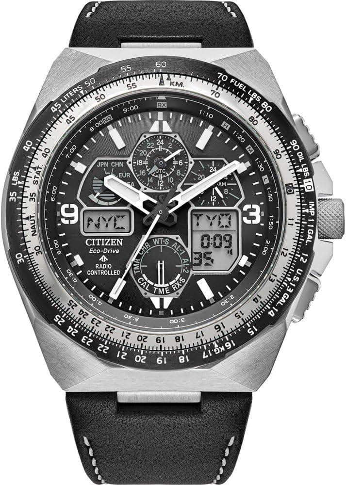 Citizen JY8149-05E | Relógio analógico-digital Eco-Drive com bracelete em pele para homem