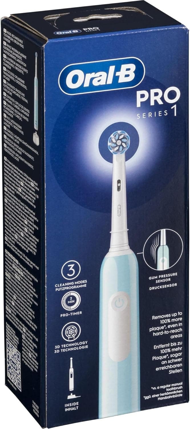 Oral-B Escova de dentes elétrica recarregável Pro Series 1, sensor de pressão, bateria de longa duração, 1 cabeça, 1 escova elétrica, azul, ideia de presente