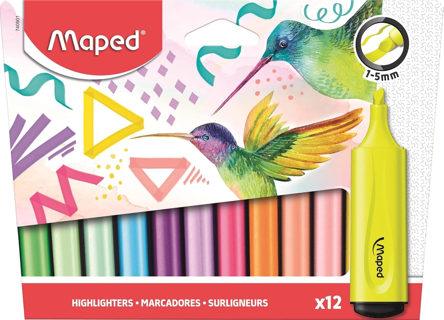 Maped - Material escolar - sublinhadores Fluor - Disponível em tons diferentes e variados - cores fluorescentes - marcadores de ponta chanfrada - traço de 1 a 5 mm
