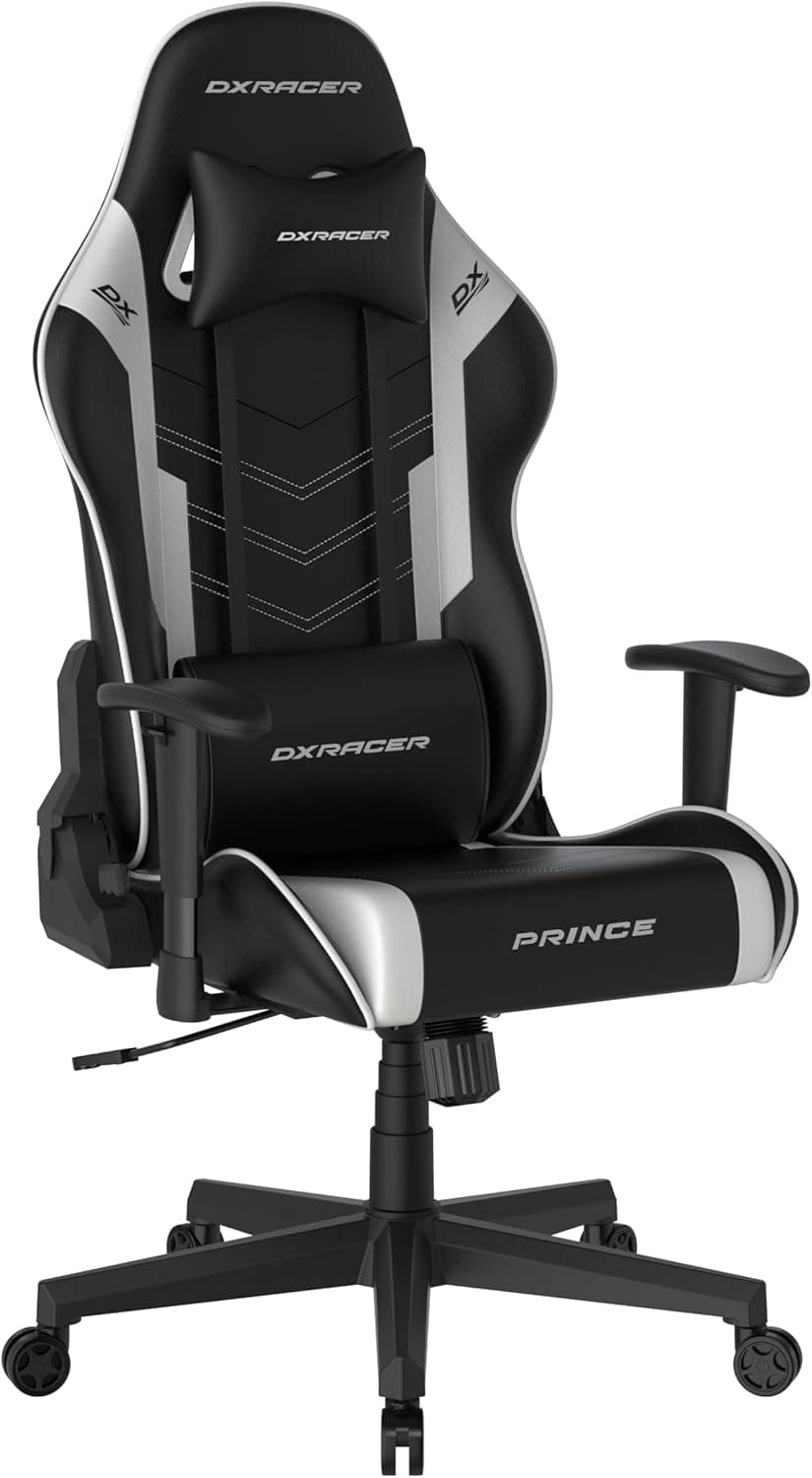 Robas Lund DXRacer Prince L PF132 Cadeira de jogos, couro sintético, preto, branco, B/H/T: ca. 67/126/136/67 cm