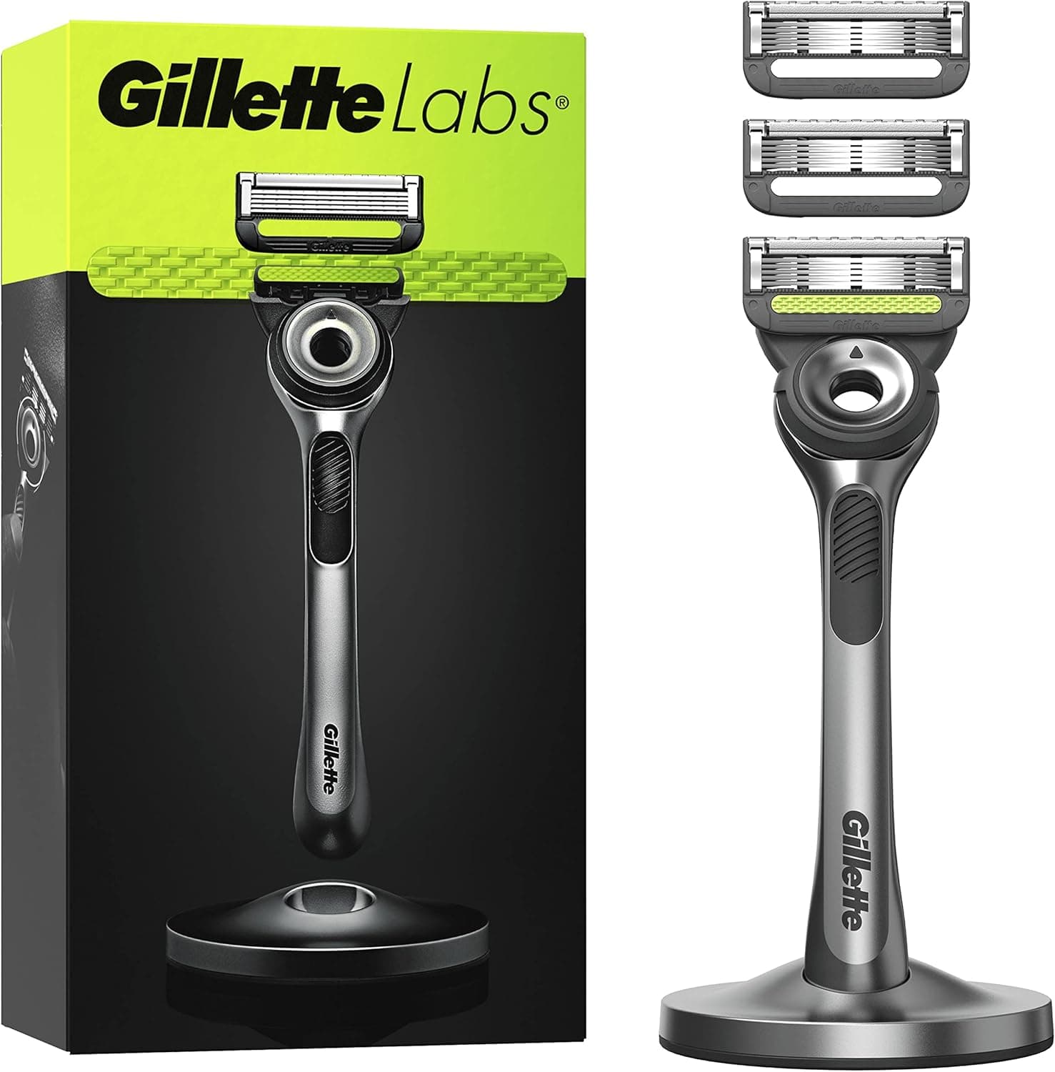 Gillette Labs | Máquina de barbear para homem com barra exfoliante, 1 cabo, 3 recargas e suporte magnético