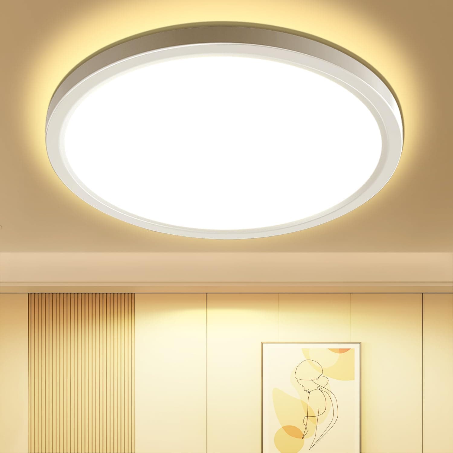 OTREN Plafon LED redondo Downlight painel de superfície, candeeiro de teto moderno 3000 K IP44 ultra fina luz LED para quarto casa de banho cozinha corredor sala de jantar sala Ø 218 mm 