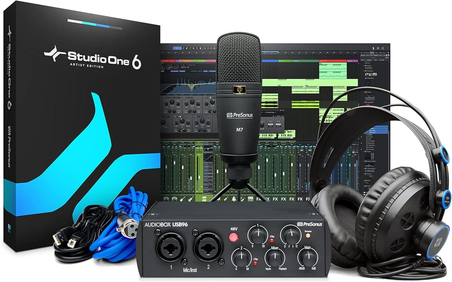 PreSonus AudioBox 96 Studio Interface de áudio USB, pacote de gravação e produção, com microfone, auriculares e software, edição do 25º aniversário
