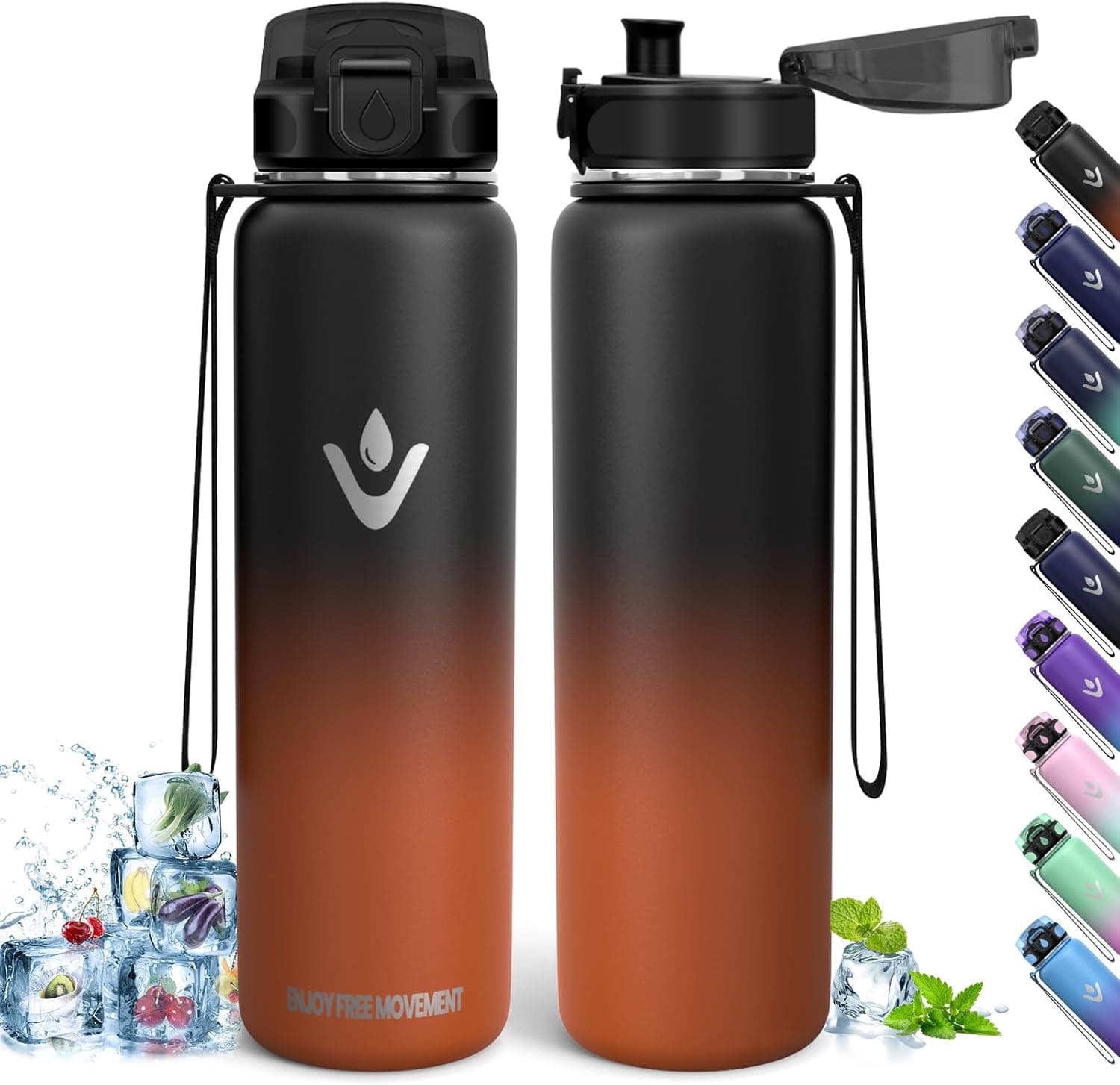 Garrafa de água em aço inoxidável, 1 L livre de BPA, garrafa térmica de 1 l, isolamento de parede dupla, garrafa de água, cantimplora, aço inoxidável de 18/8, garrafa de água térmica para ginásio