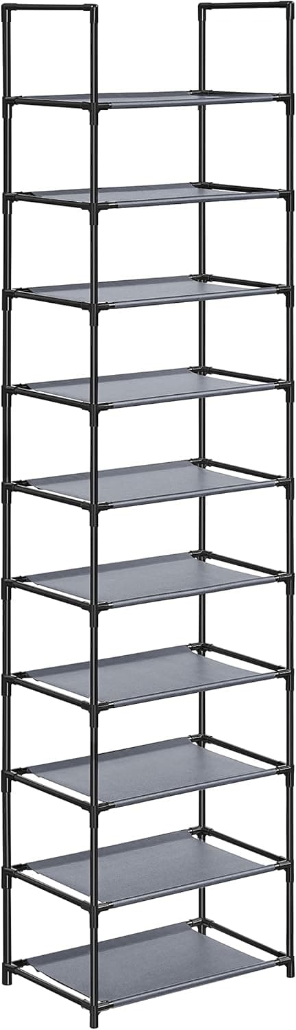 SONGMICS Sapateira com 10 prateleiras, economiza espaço, 28 x 45 x 173 cm, estrutura de metal