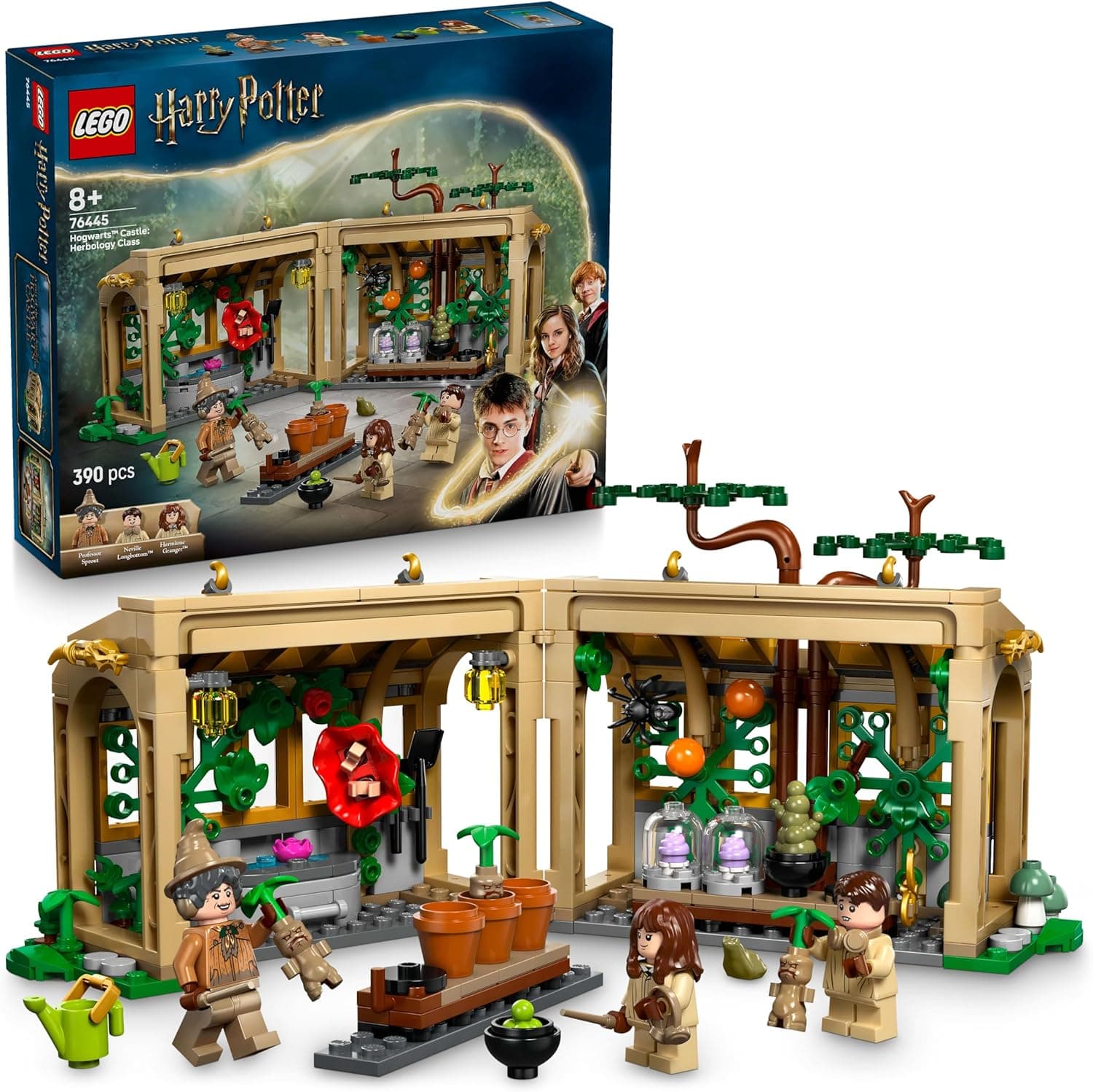 LEGO Harry Potter Castillo de Hogwarts Clase de Herbologia 76445 | Set de construção com 3 minifiguras e mandrágoras para crianças a partir dos 8 anos