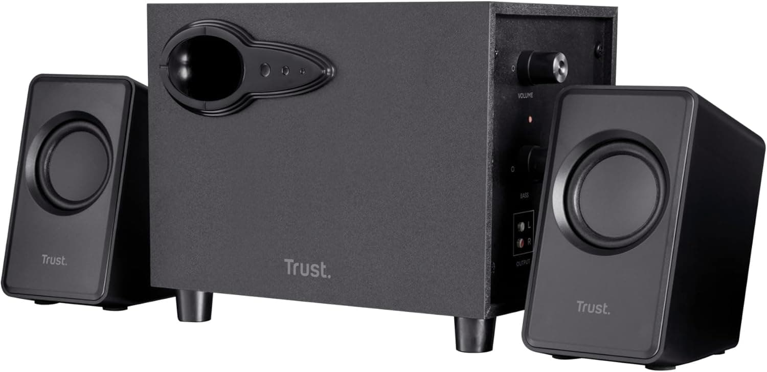 Trust Avora 2.1 - Conjunto de altifalantes com subwoofer, 18 W, alimentação por USB, tamanho compacto, speaker para PC, computador, portátil, música, Youtube - preto