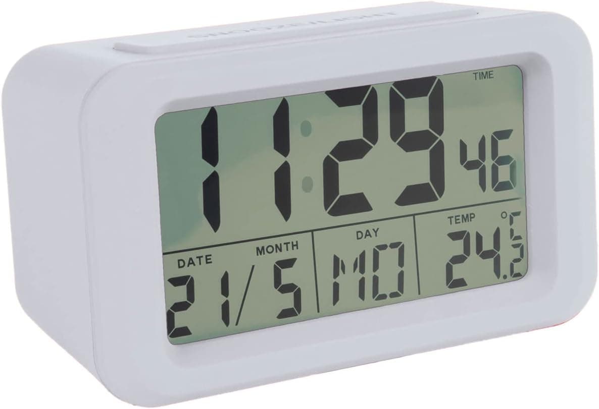 Fisura LD001 | Despertador digital branco com indicador de data e temperatura, 2 alarmes e função snooze
