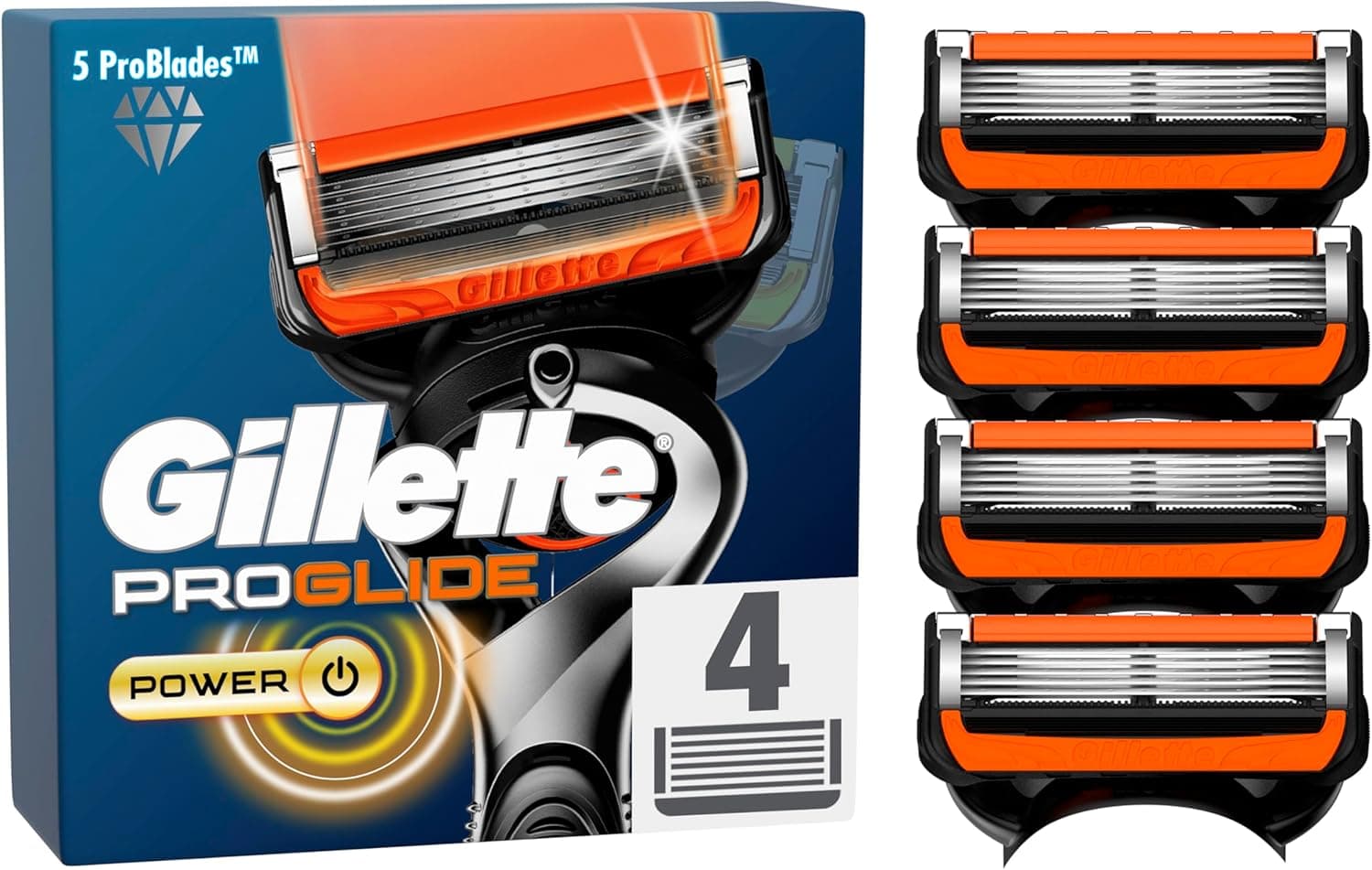 Gillette ProGlide Power Lâminas de barbear para homem, embalagem de 4 lâminas de substituição