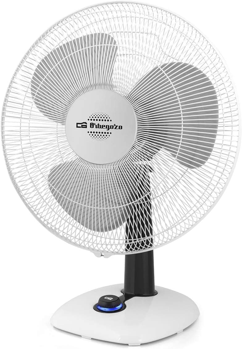 Orbegozo TF 0133 Ventilador de mesa oscilante, 3 velocidades, diâmetro da hélice 30 cm, pega, 40 W, pega de transporte e grelha de segurança, luz LED, branco 30 cm
