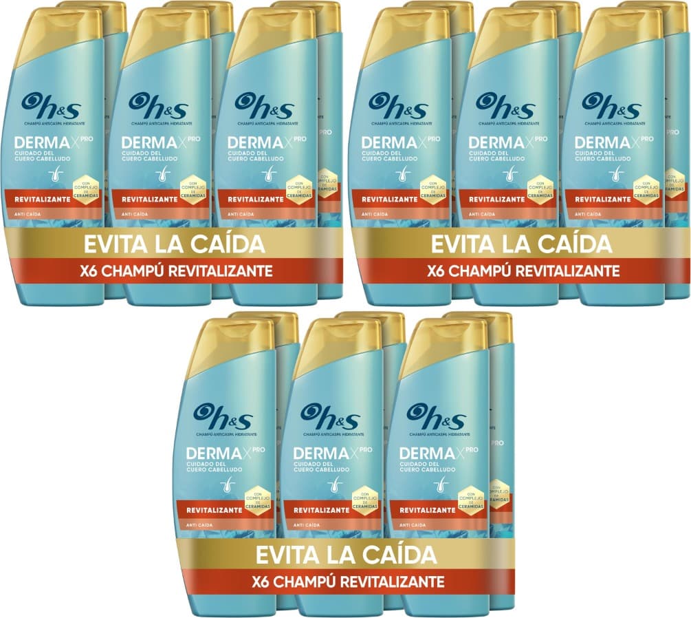 H&S DermaXPro Revitalizante champô anti-caspa 300 ml com cafeína e complexo de cerejas. Hidrata o couro cabeludo seco e o cabelo enfraquecido e ajuda a reforçar a barreira utânica