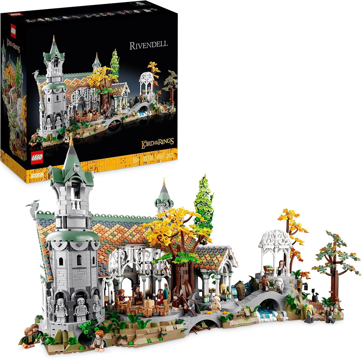 LEGO Ícons O Senhor dos Anéis: RIVENDEL - Presente para o Dia do Pai - Maquete para Construir da Terra Média - Grande Set com 15 Minifiguras Inc. Frodo, bolbo, bandalf e legolas 10316