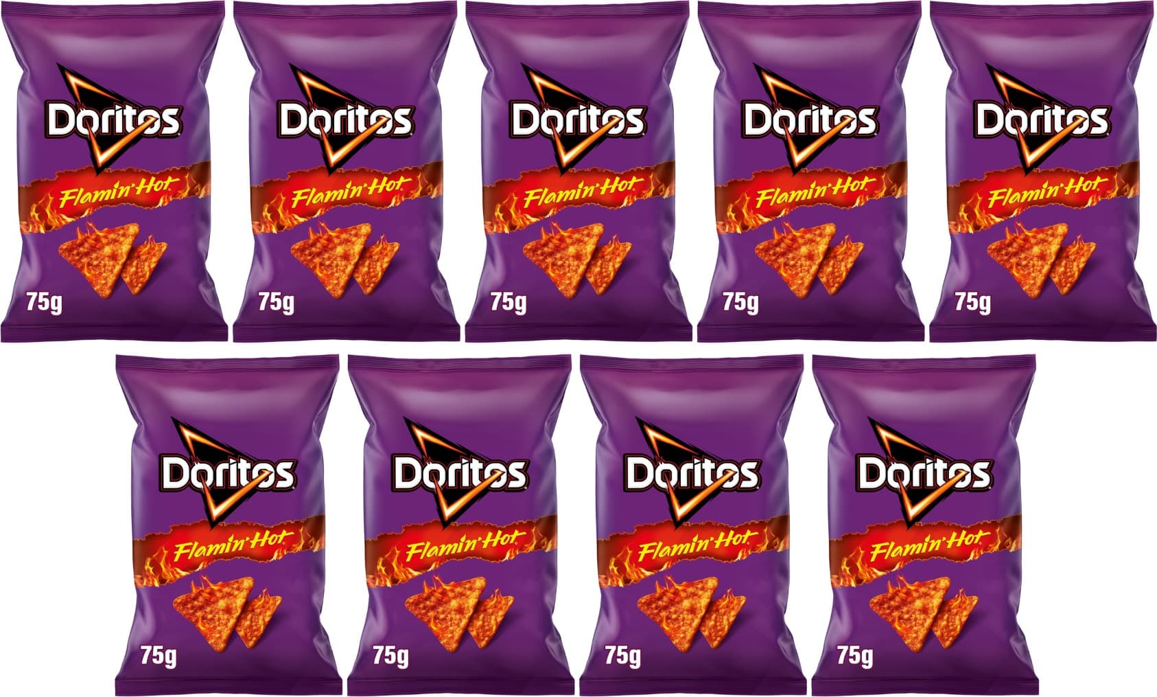 Doritos Flamin Hot | Snack de milho picante em embalagem individual, 75 g x 9