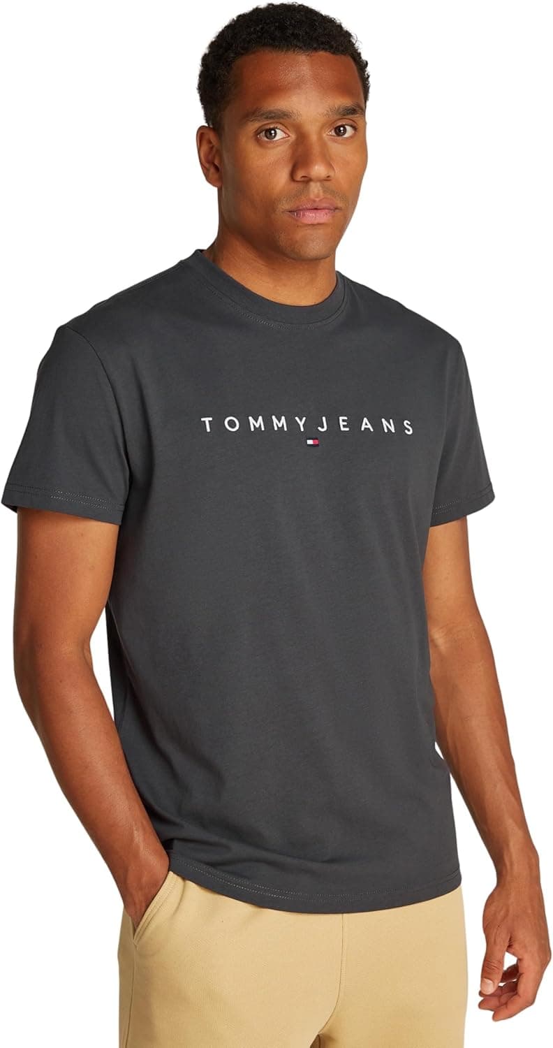 Tommy Jeans T-shirt de manga curta para homem linear logótipo de algodão
